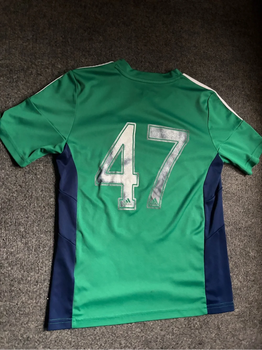 Rare Adidas Green and Navy Vertical-Stripe Soccer Jersey